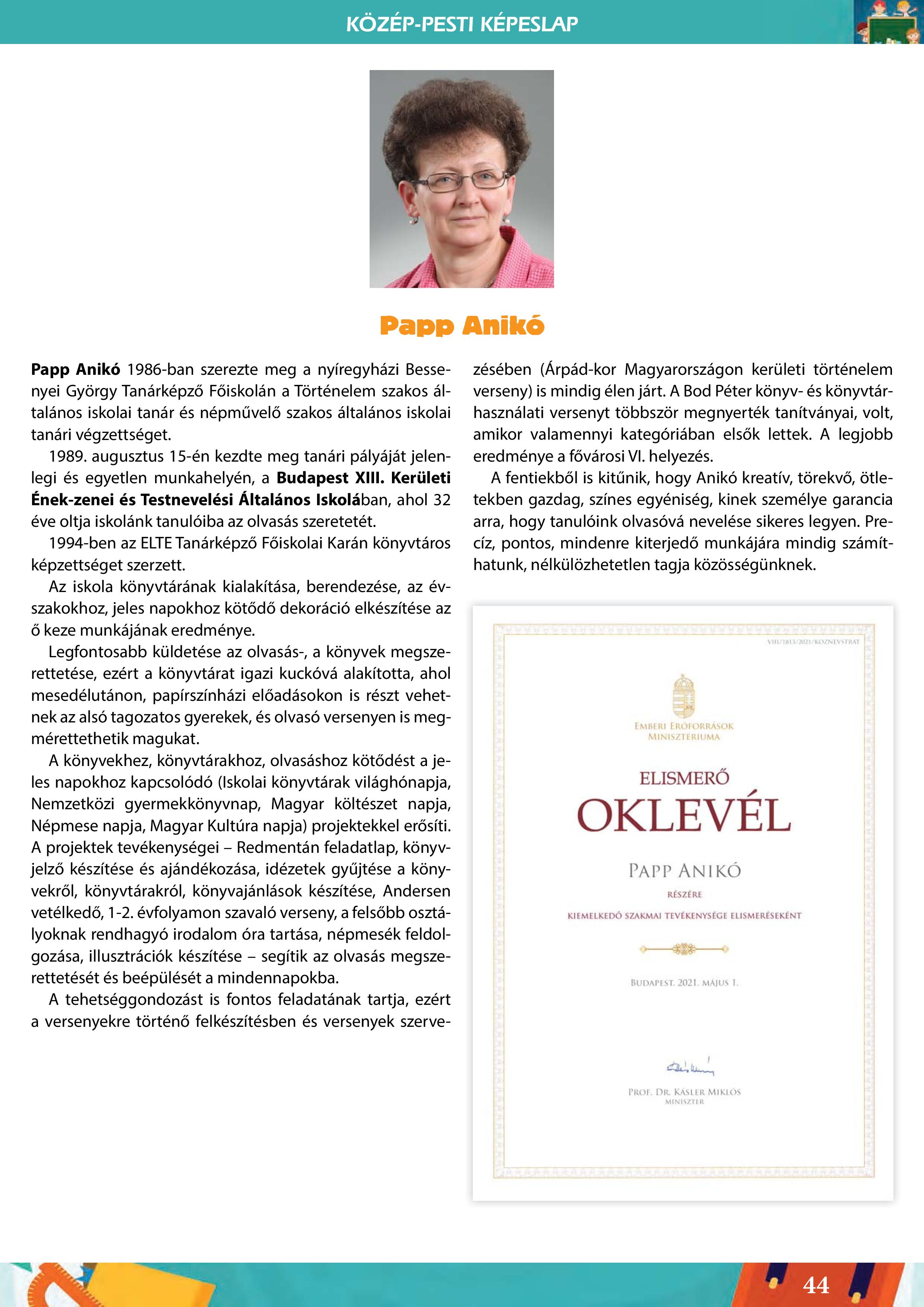 Papp Anikó elismerése